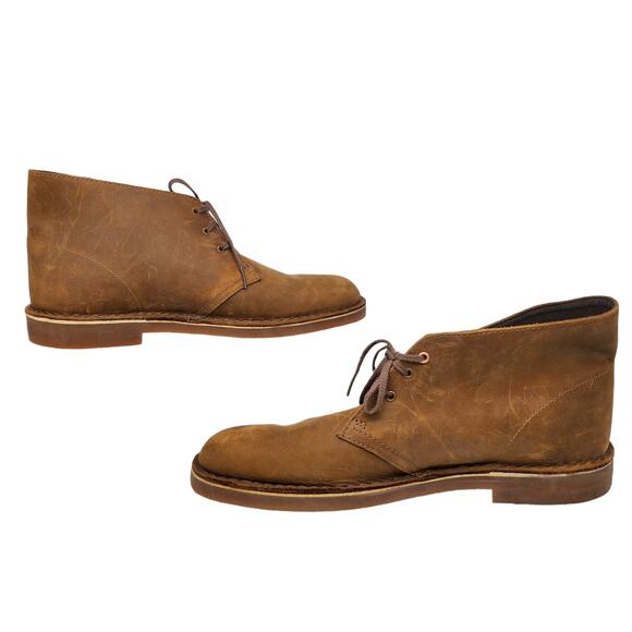 Clarks Bushacre Boots 12 Brown Tan Sand Distressed Desert Chukka Leather Beeswax - Picture 2 of 10